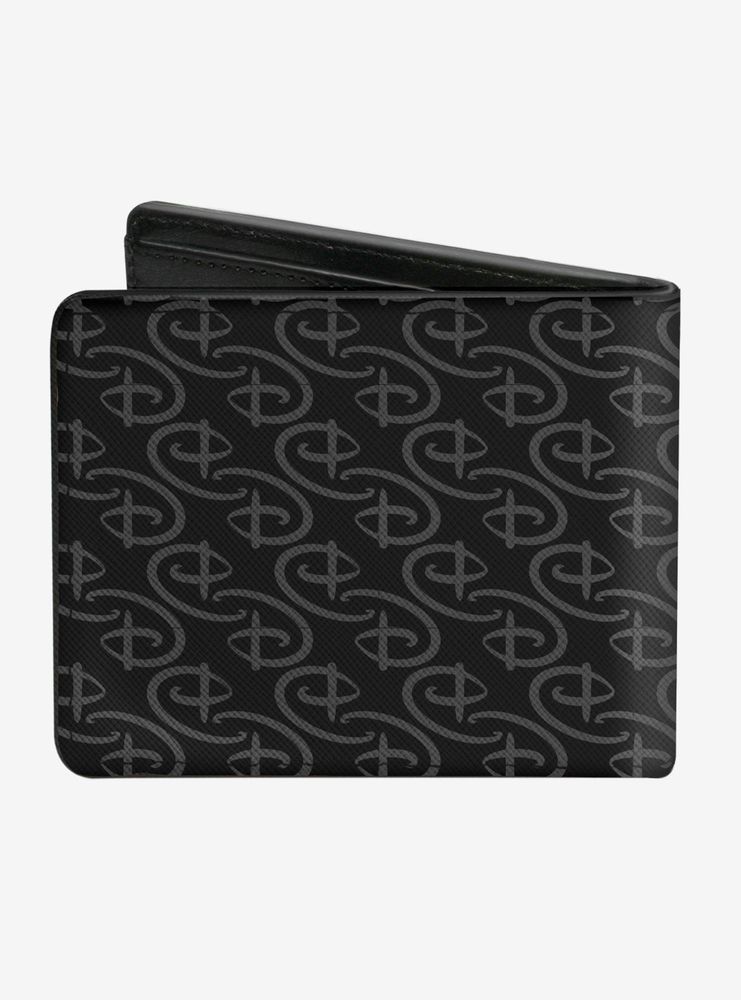 Disney Signature D Logo Monogram Black Gray Bifold Wallet