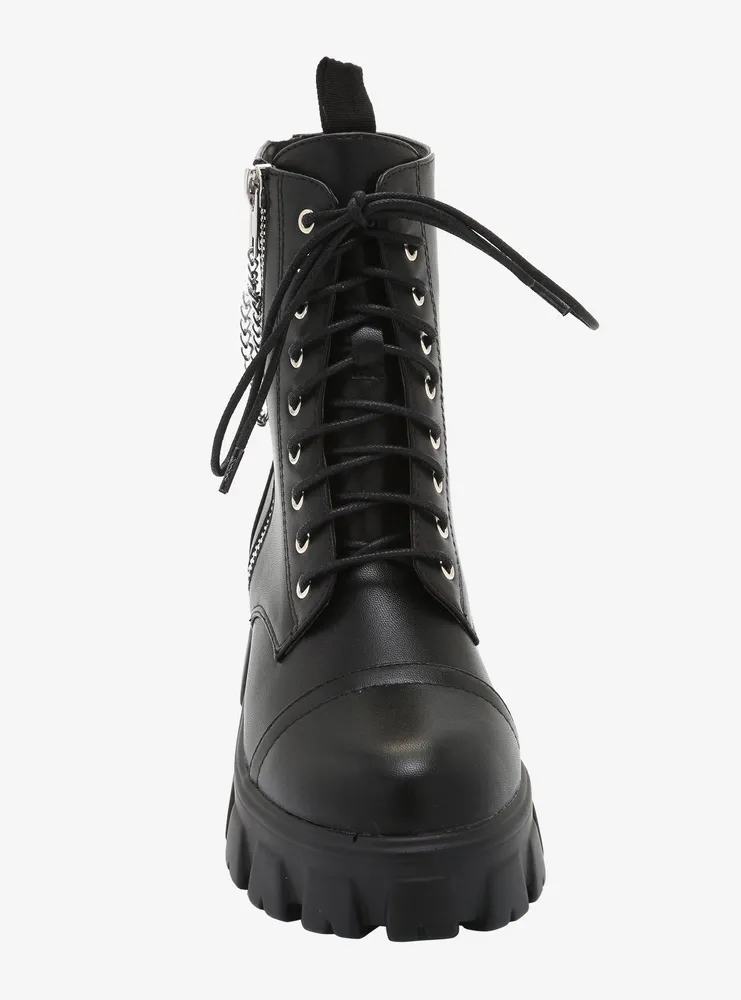 Double Zipper Chain Black Combat Boots