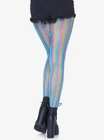 Lurex Shimmer Rainbow Striped Fishnet Tights Blue