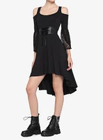 Black Lace Cold Shoulder Hi-Low Dress