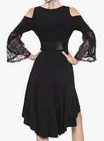 Black Lace Cold Shoulder Hi-Low Dress