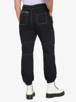 HT Denim Black Contrast Stitch Cargo Jogger Pants