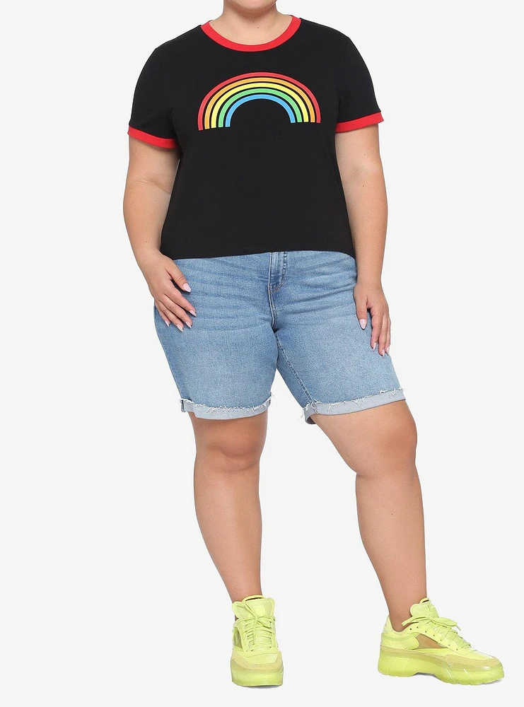 Rainbow Girls Crop Ringer T-Shirt Plus