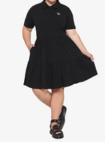 Black Embroidered Skull Polo Tiered Dress Plus