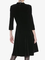 Lace Neck Velvet Long-Sleeve Dress