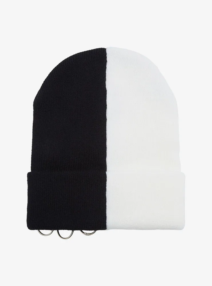 Black & White Split Pierced Beanie