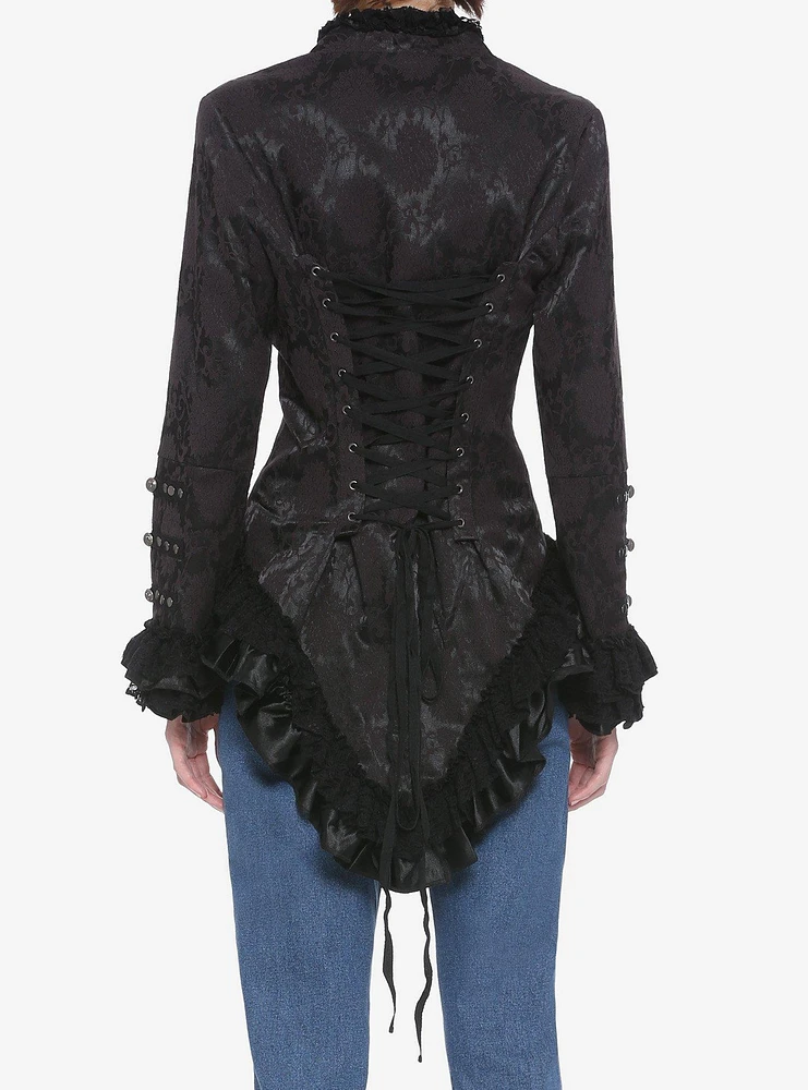 Black Brocade Lace Up Jacket