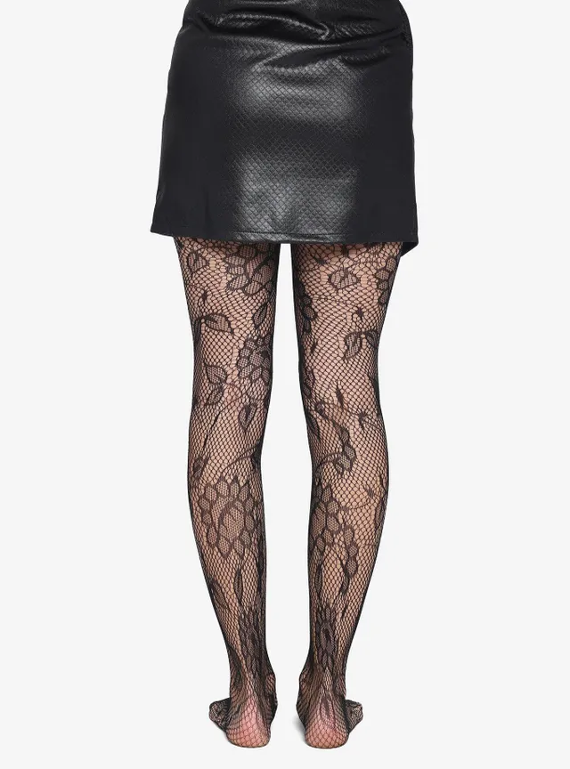 Hot Topic Cream Floral Detail Tights