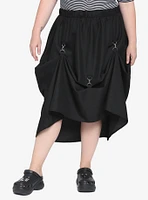 Black D-Ring Clasp Midi Skirt Plus Size