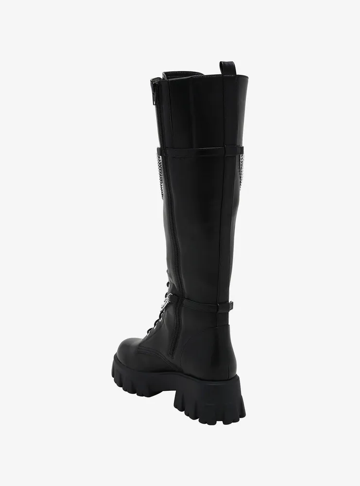 Black Chains Platform Knee-High Boots