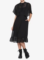 Black Sheer Capelet Midi Dress