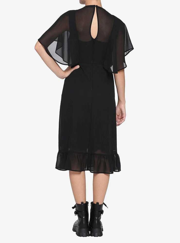 Black Sheer Capelet Midi Dress