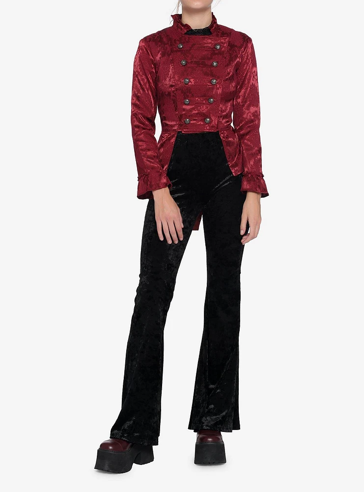 Burgundy Brocade Military Jacket