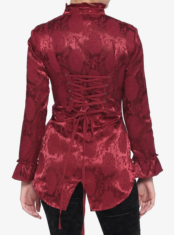 Burgundy Brocade Military Jacket