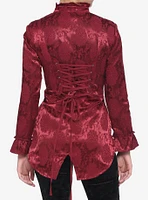 Burgundy Brocade Military Jacket