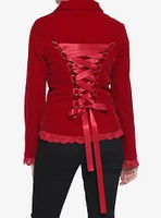 Red Velvet Laced Button-Up Jacket