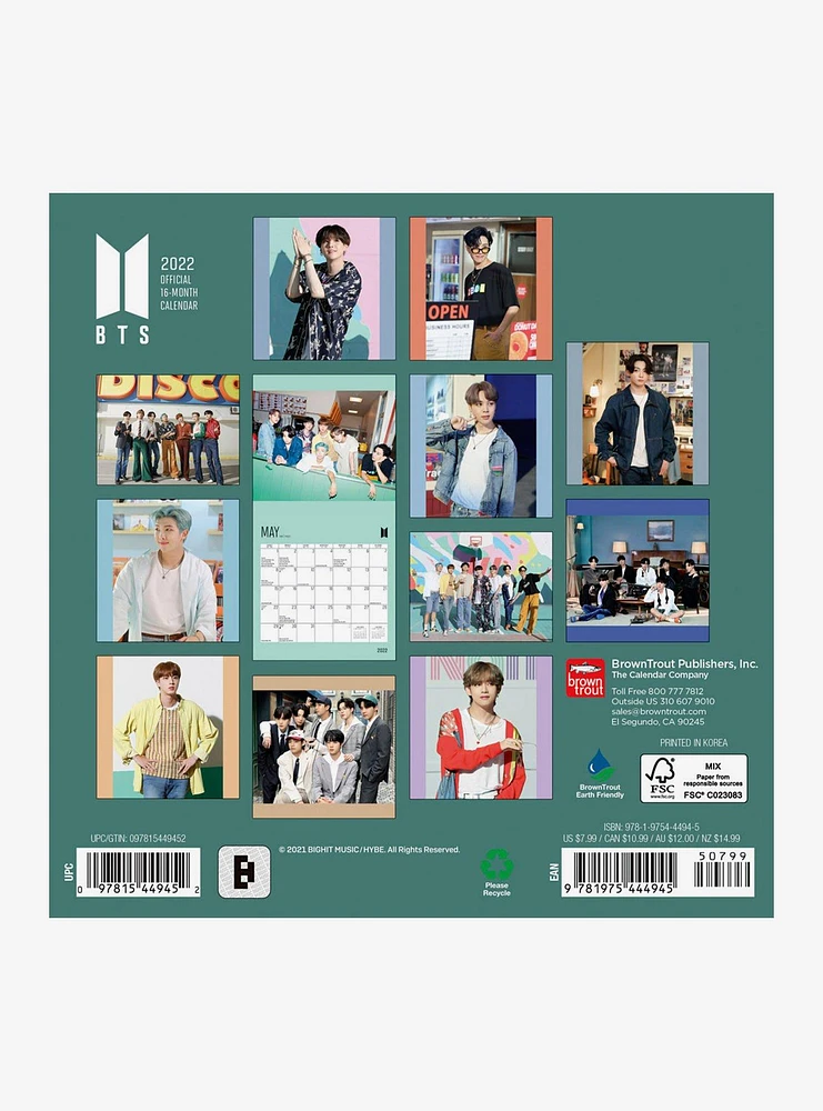 BTS 2022 Official 16-Month Mini Calendar