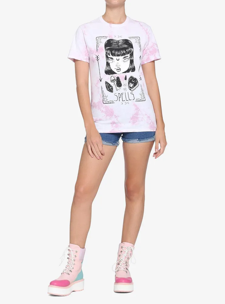 Spells Pink Tie-Dye Boyfriend Fit Girls T-Shirt By Lolle