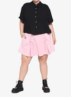 Black Boxy Heart Buttons Girls Crop Woven Button-Up Plus Size