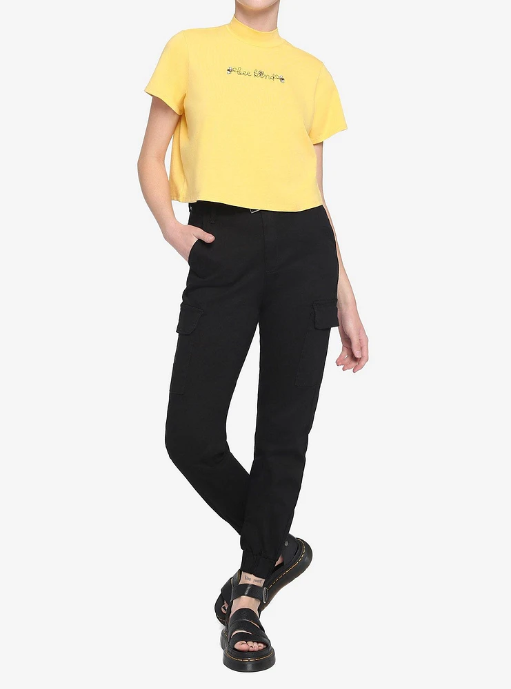 Bee Kind Mock Neck Girls Crop T-Shirt