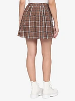 Brown Plaid Pleated Skirt