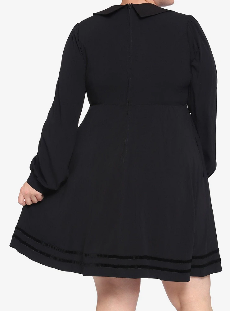 Black Statement Collar Skull Button Dress Plus