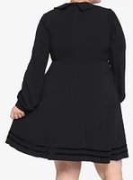 Black Statement Collar Skull Button Dress Plus