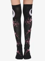 Moon Cherry Blossom Black Knee-High Socks