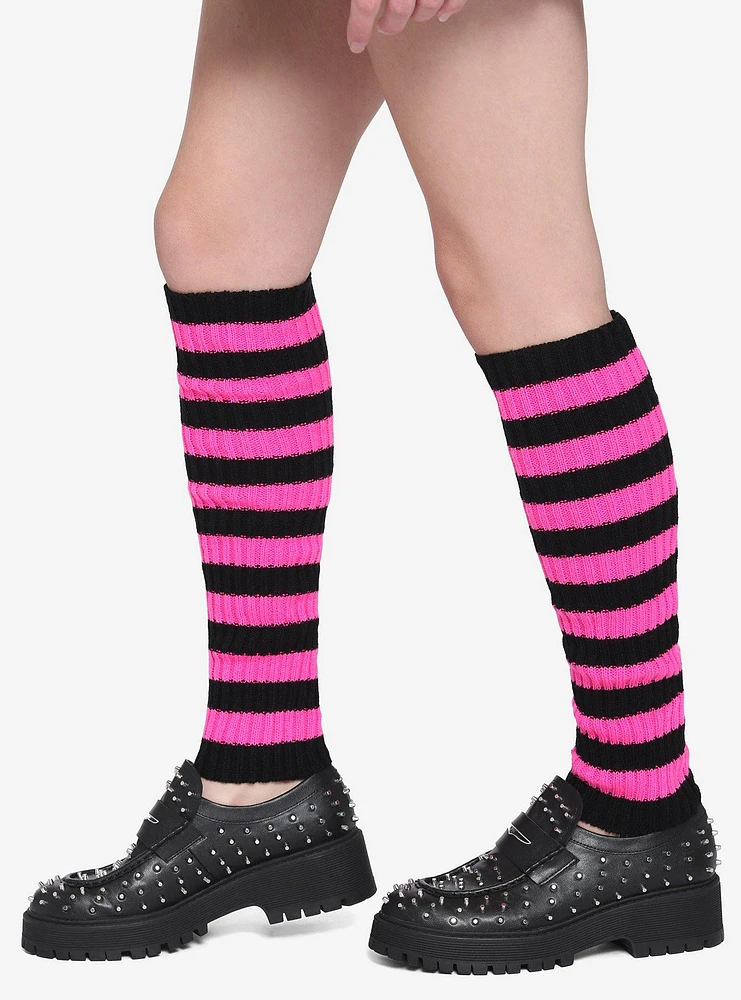 Pink & Black Stripe Leg Warmers