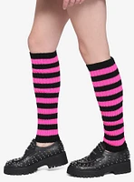 Pink & Black Stripe Leg Warmers