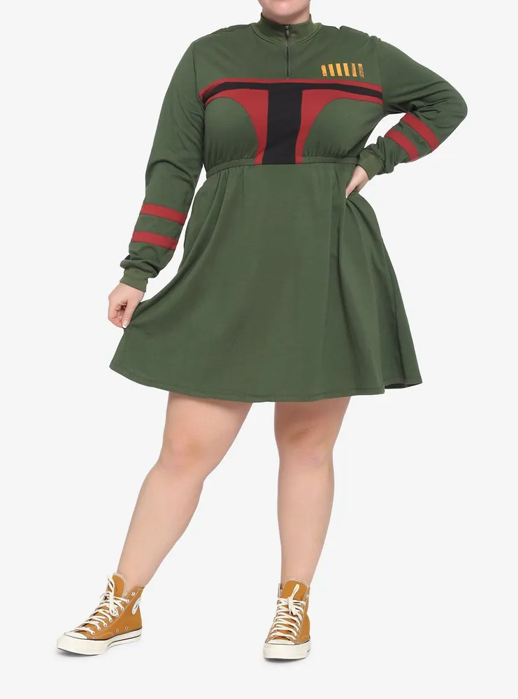 Her Universe Star Wars Boba Fett Zip-Neck Long-Sleeve Dress Plus