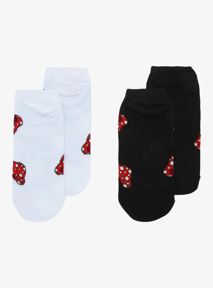 Black & White Mushroom No-Show Socks 2 Pair