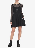 Black Multi-Buckle Front Pinafore Dress