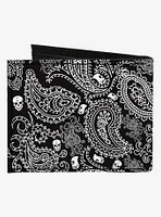 Bandana Skull Print Canvas Bifold Wallet White