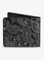 Bandana Skull Print Bifold Wallet Black Silver