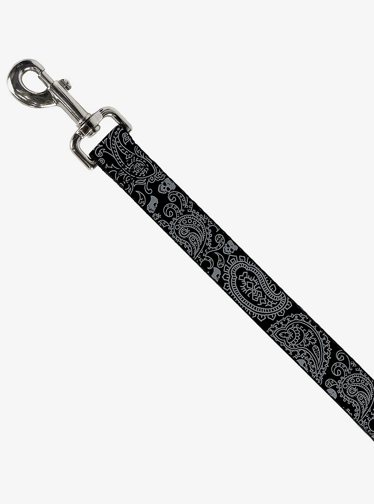 Bandana Skull Print Dog Leash Black Silver