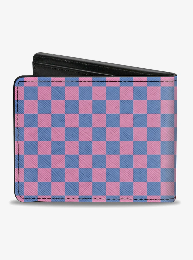 Checker Print Bifold Wallet Baby Pink Blue