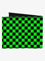Checker Print Canvas Bifold Wallet Neon Green
