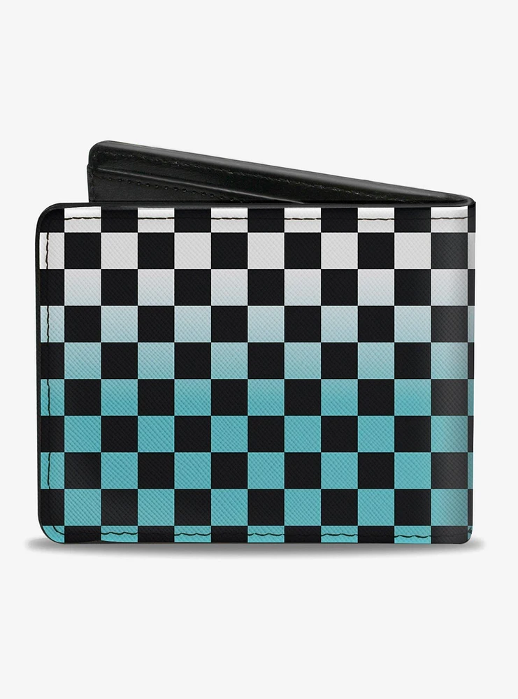 Checker Print Bifold Wallet Ombre Turquoise