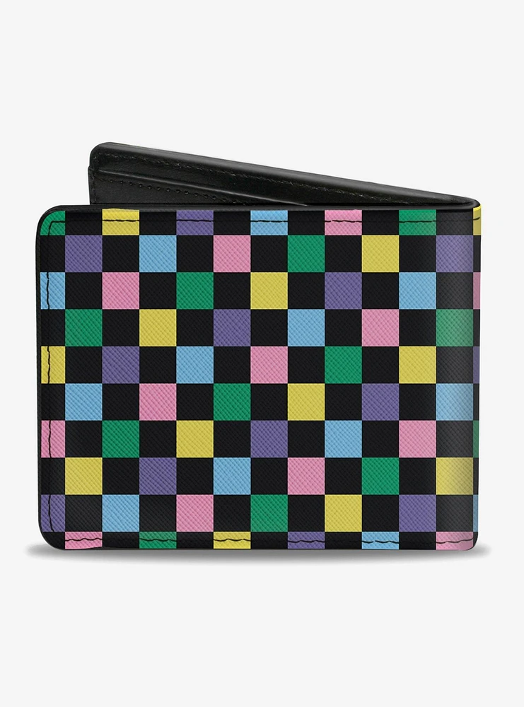 Checker Print Bifold Wallet Pastel Multi