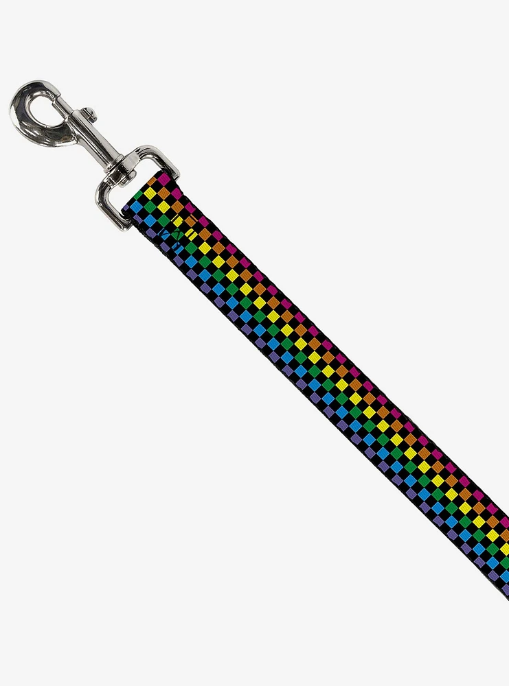 Checker Print Dog Leash Neon Rainbow