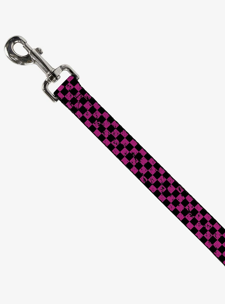 Distressed Checker Print Dog Leash Neon Pink