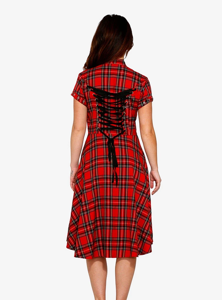 Lace Up Hi Lo Dress Red Plaid