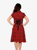 Red Plaid Zipper Bondage Midi Dress