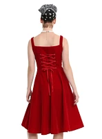 Red Velvet Lace-Up Back Fit & Flare Dress