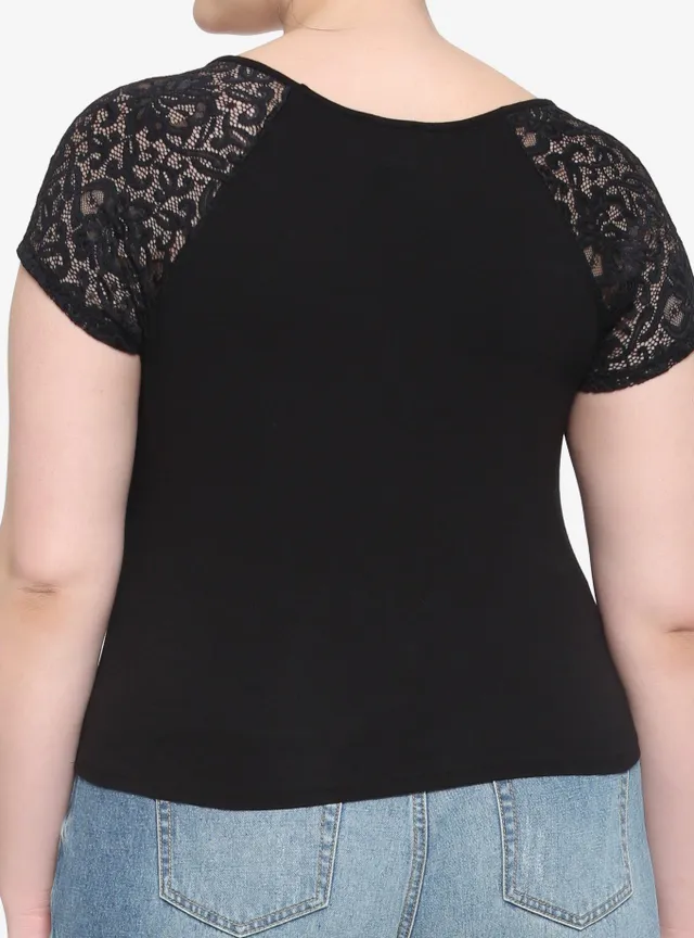 Black Lace Corset Girls Crop Long-Sleeve Top