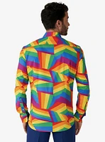 Zig Zag Rainbow Woven Button-Up