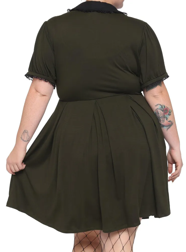 Forest Green Embroidered Collar Dress Plus