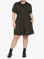 Forest Green Embroidered Collar Dress Plus Size