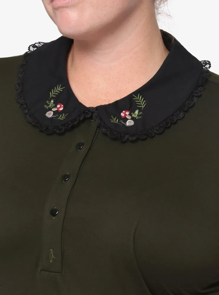 Forest Green Embroidered Collar Dress Plus